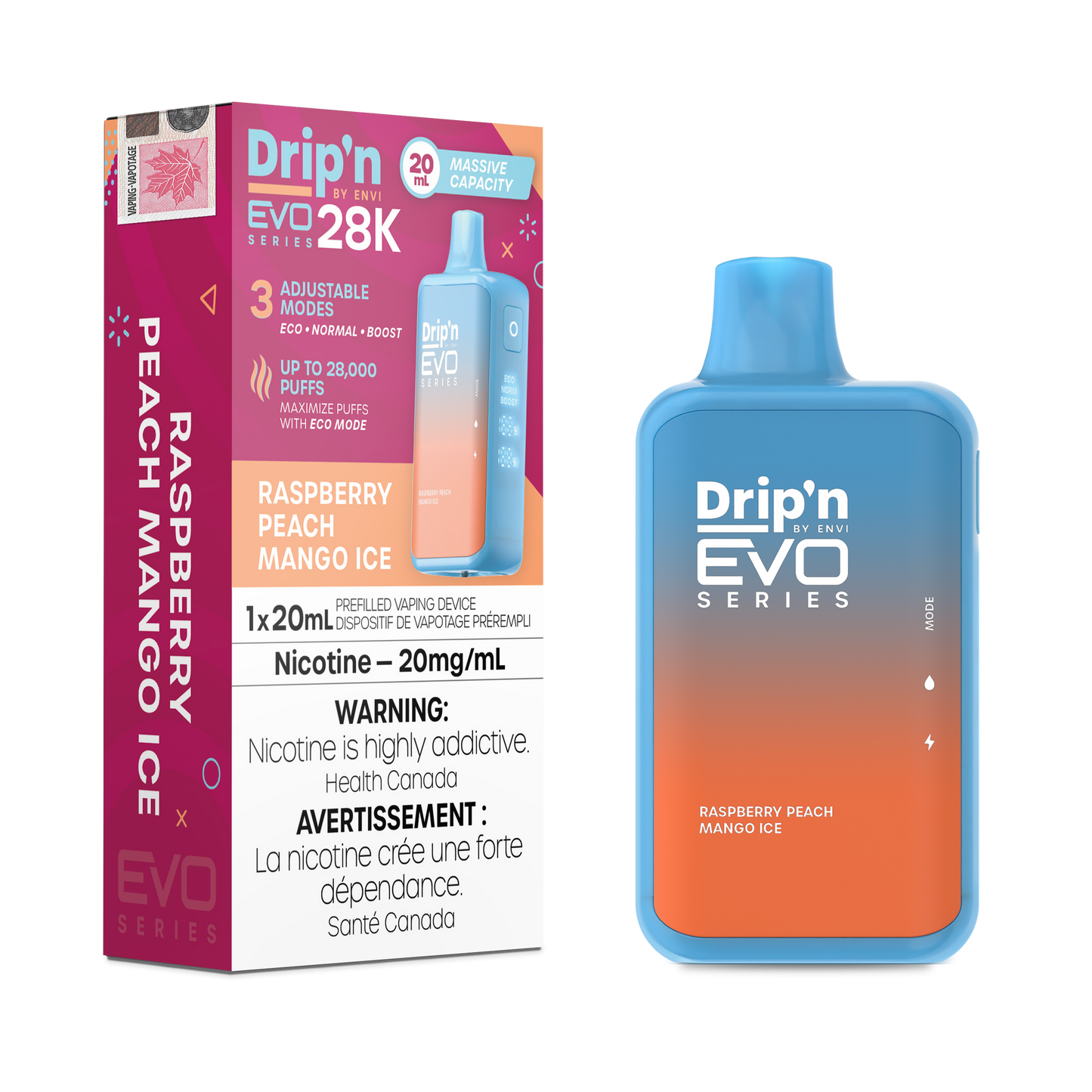Drip'n by Envi Evo Series 28k Disposable - Raspberry Peach Mango Ice (AB)