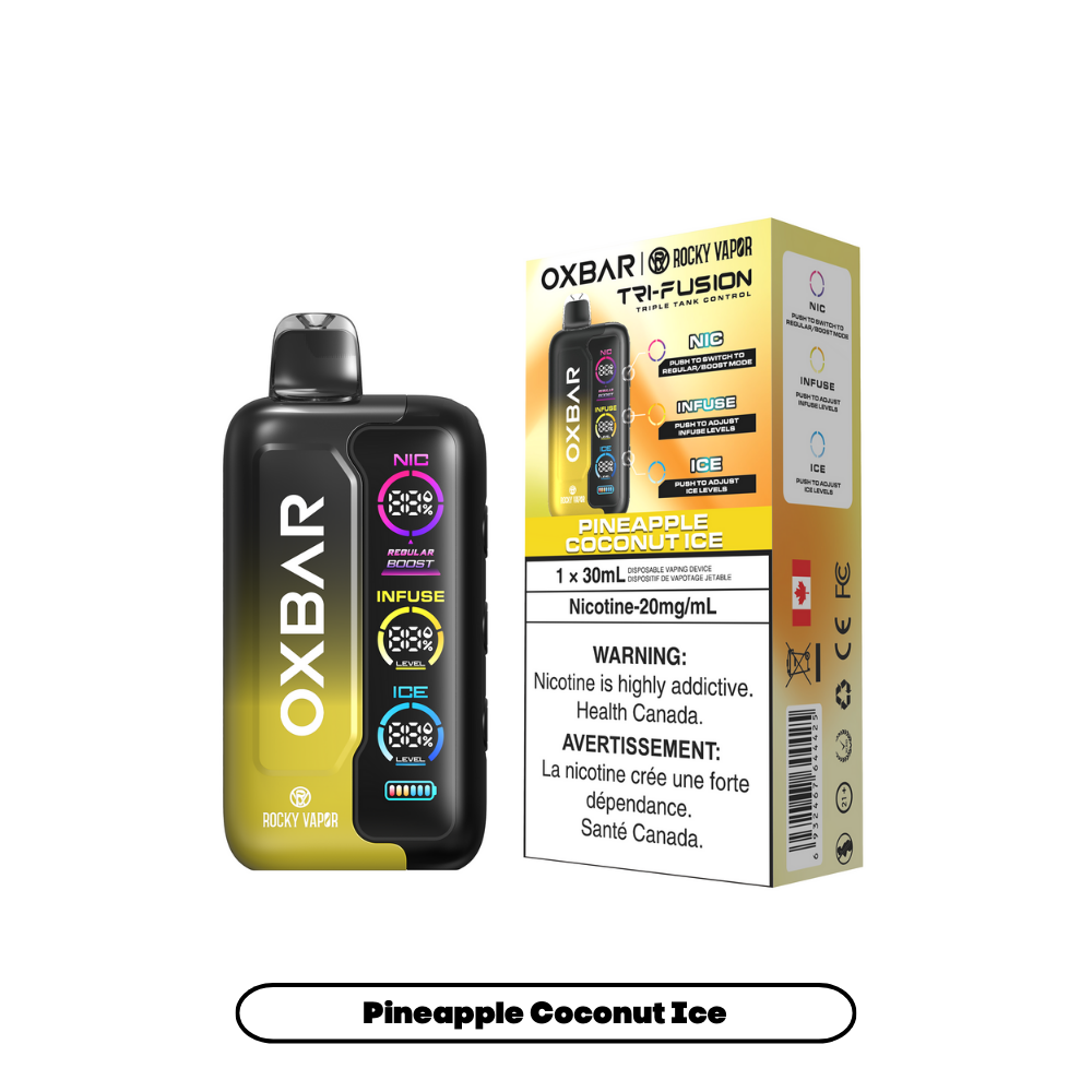 Rocky Vapor Oxbar Tri Fusion - Pineapple Coconut Ice (AB) | Disposable Vape | Edmonton Vape Shop + Delivery Vapecrave Rocky Vapor Oxbar Tri Fusion - Pineapple Coconut Ice (AB) | Disposable Vape | Edmonton Vape Shop + Delivery Vapecrave